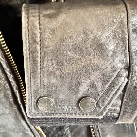 Cole Haan Lambskin Leather Jacket Black Moto Wool Removable Collar M Medium Zip - Picture 8 of 10
